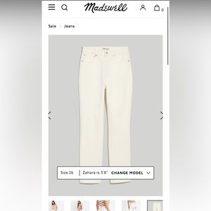 💗BNWT MADEWELL WHITE JEANS SIZE 26 CURVEY PERFECT VINTAGE JEAN